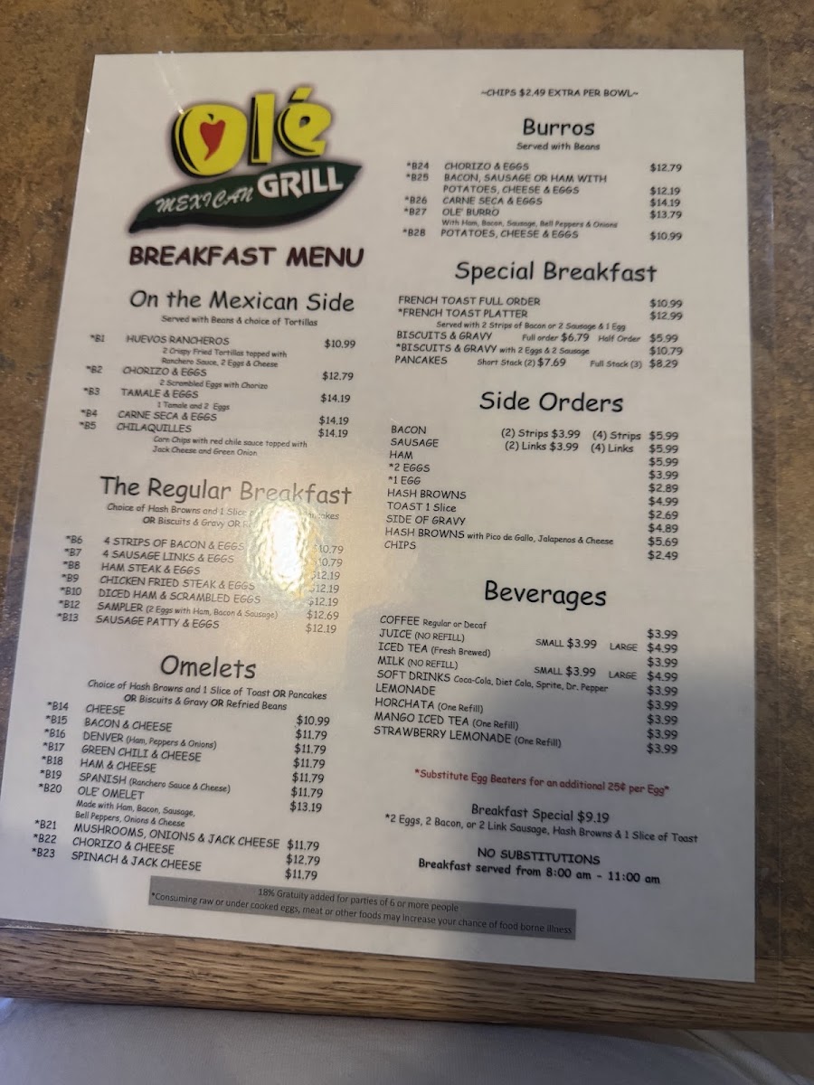 Ole' Mexican Grill Menu - Image 1